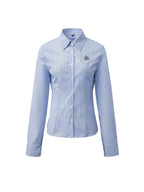 ikyou Embroidered Slim Commuter Square Neck Striped Long Sleeve Cotton Blend Shirts
