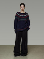 unspoken Warm Jacquard Colorblock Loose Commuter Crewneck Women Acrylic Blend Sweaters