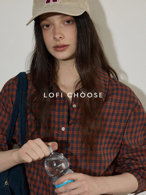 Lofi choose 100 Percent Cotton Loose Plaid Collar Long Sleeve Women Workwear Button Shirts