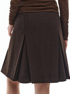 someone sometimes Viscose Wool Blend Slim Fit A Line Mid Waist Lined Women Tan Midi Skirts