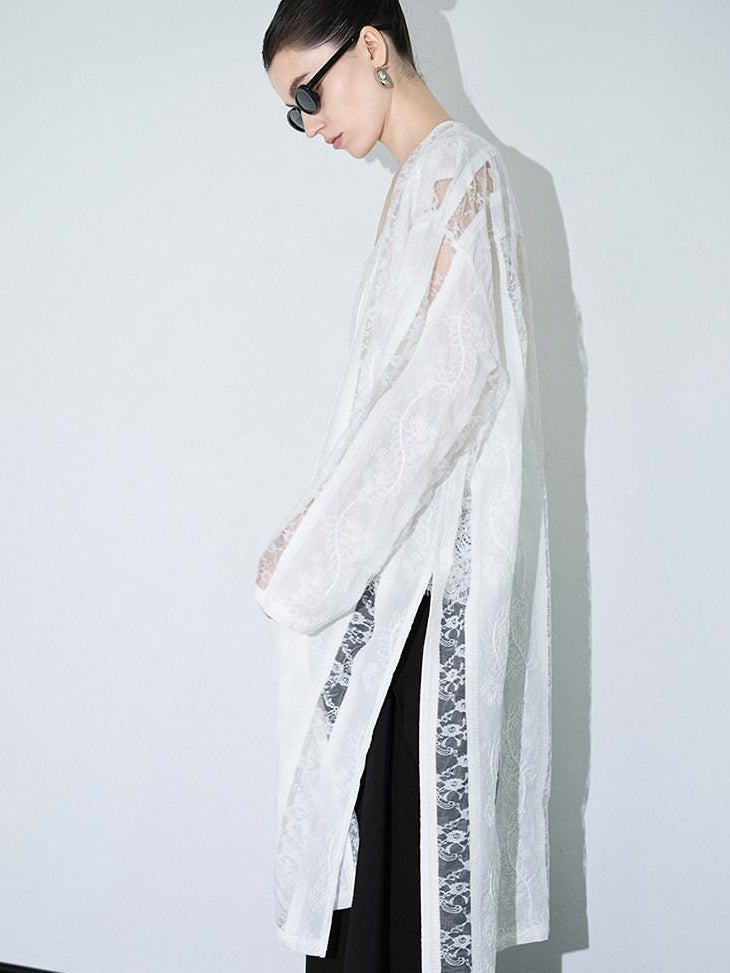 audreyyang Lightweight Breathable Loose Fringe Mid Length Women Cotton Solid Cardigans