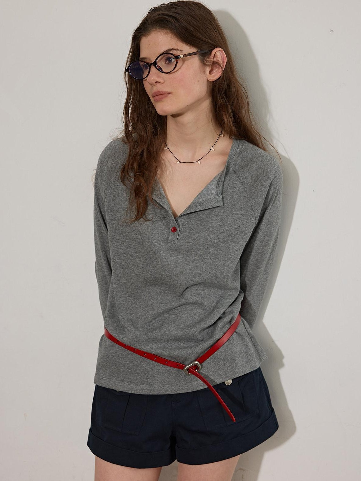 Lofi choose Cotton Blend Relaxed Raglan Commuter Women Pink Moss Gray Long Sleeve T-Shirts