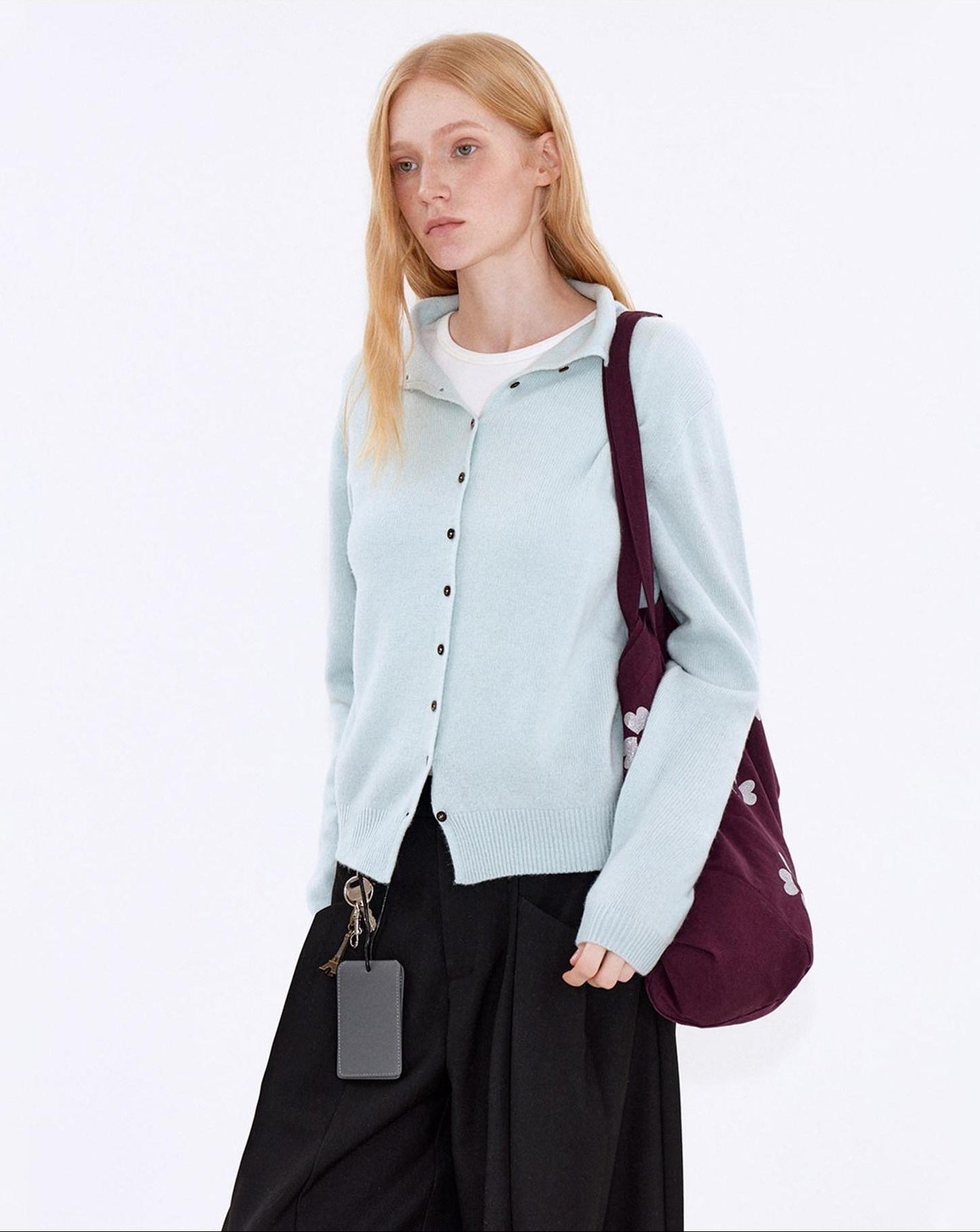 fano Wool Cashmere Blend Warm High Neck Loose Fit Women Button Solid Cardigans