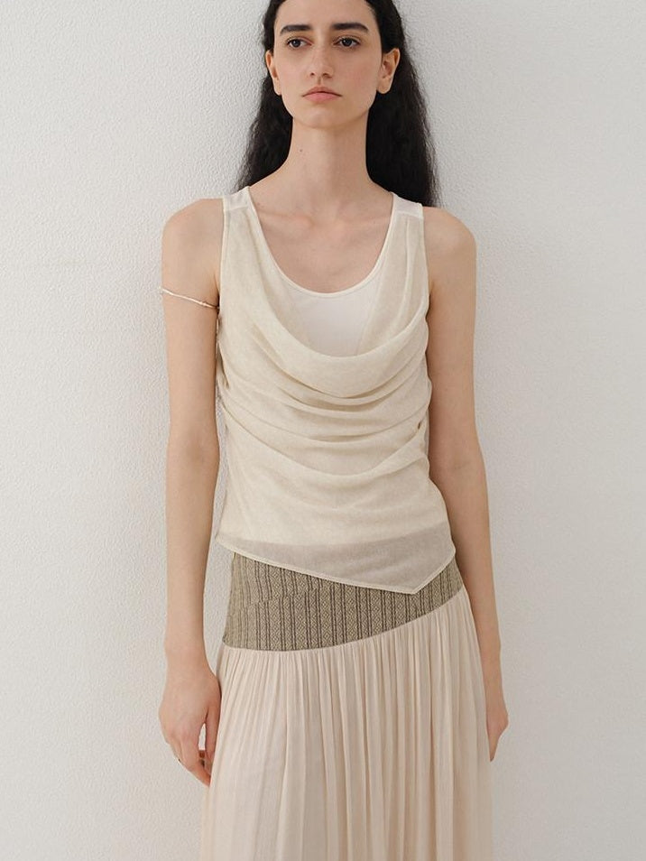 someonesometimes Tencel Wool Blend Slim Fit Commuter Workwear Unlined Beige Women Tank Tops