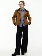 ikyou Non Iron 3D Embellished Straight Fit Commuter Notch Lapel Brown Cropped Jackets