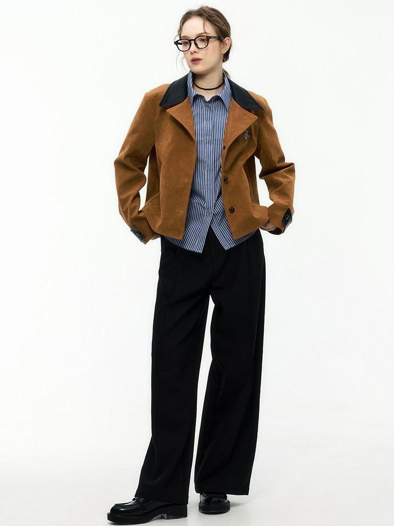 ikyou Non Iron 3D Embellished Straight Fit Commuter Notch Lapel Brown Cropped Jackets