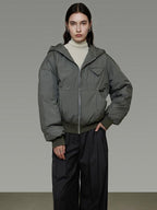 unspoken 90 White Duck Down Warm Loose Hooded Commuter Women Deep Gray Green Down Jackets