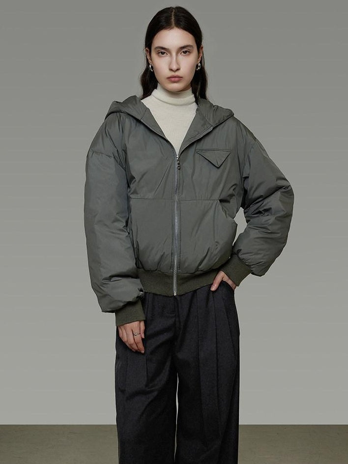 unspoken 90 White Duck Down Warm Loose Hooded Commuter Women Deep Gray Green Down Jackets