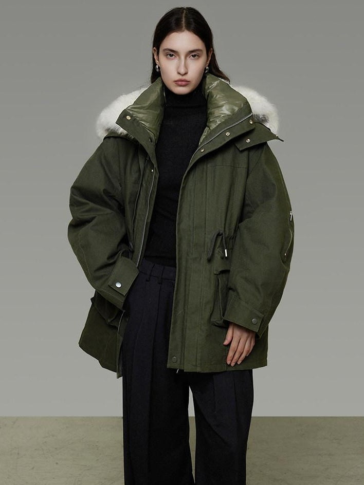 unspoken 90% White Duck Down Warm Midlength Stand Collar Women Army Green Down Jackets