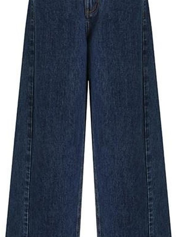 fano Deep Blue Natural Waist Relaxed Casual Zip Fly No Stretch Wide Leg Jeans