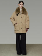 unspoken Thick Cotton Oversized Midlength Single Breasted Khaki Puffer Jackets