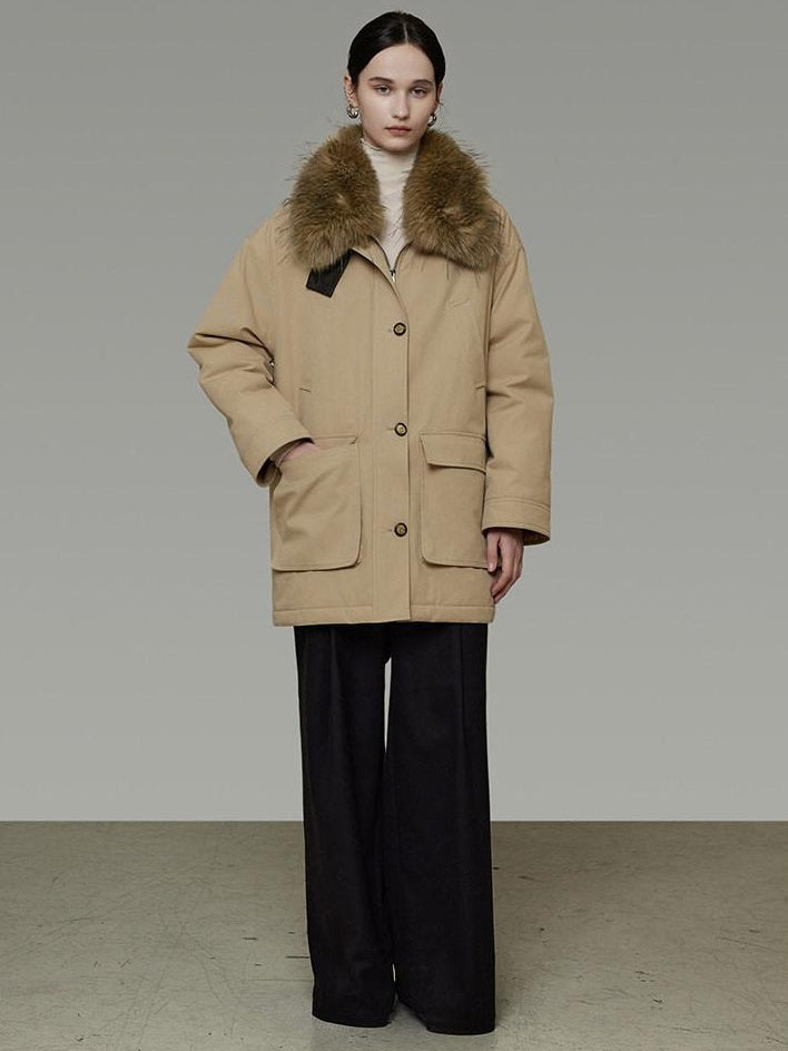 unspoken Thick Cotton Oversized Midlength Single Breasted Khaki Puffer Jackets