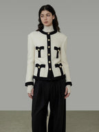 unspoken Black White Colorblock Office Loose Cropped Round Neck Buttoned Knit Cardigans
