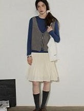 Lofi choose High Waist Pleated A Line Office Ready Women Black Ivory Polyester Mini Skirts