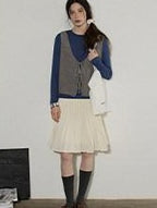 Lofi choose High Waist Pleated A Line Office Ready Women Black Ivory Polyester Mini Skirts