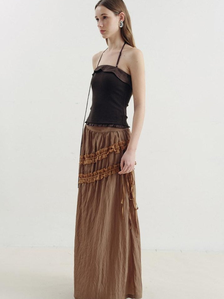 someone sometimes Ruffle Trim Backless Slim Fit Versatile Viscose Nylon Tank Camisoles