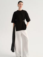 audreyyang Smart Office Natural Waist Zip Fly Polyester Blend Black White Straight Pants
