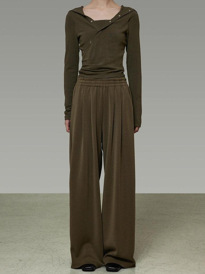 unspoken High Waist Breathable Tailored Loose Solid Brown Green Women Wide Leg Pants