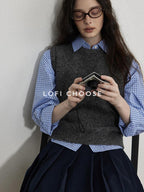 Lofi choose Soft Crewneck Knit Vest Commuter Office Wear Solid Dark Gray Sweaters