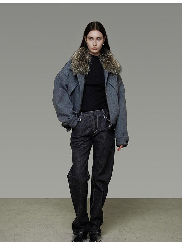 unspoken Deep Gray Cotton Zip Fur Collar Relaxed Commuter Insulated Puffer Jackets