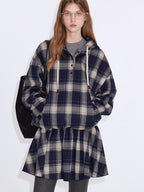 fano Soft Stretch Polyester Blend Cozy Relaxed Fit Plaid Pullover Women Hoodie