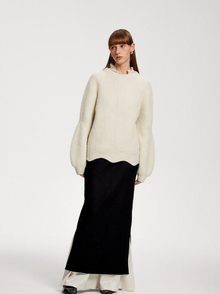someone sometimes Recycled Viscose Wool Blend Commuter Crew Neck Pullover Cream Sweaters