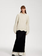 someone sometimes Recycled Viscose Wool Blend Commuter Crew Neck Pullover Cream Sweaters