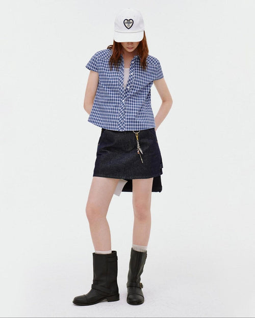 fano Breathable Cotton Blend Loose Short Sleeve Korean Commuter Plaid Shirts