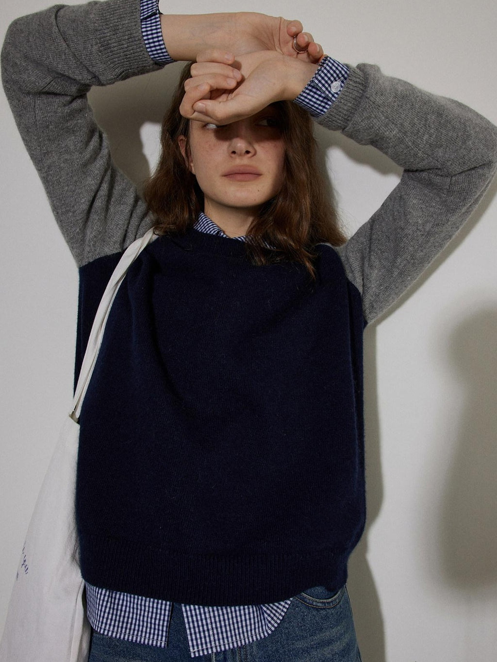 Lofi choose Flattering Plaid Minimal Collared Loose Long Sleeve Button Women Blue Shirts