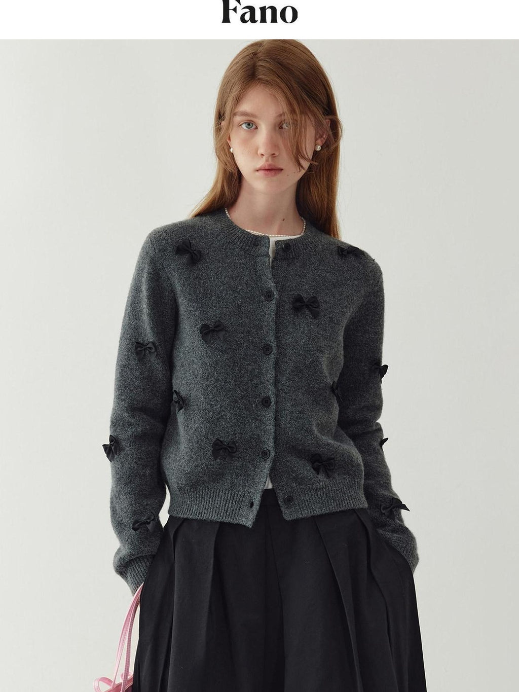 fano Minimal Commuter Cropped Crewneck Long Sleeve Women Polyester Cardigans