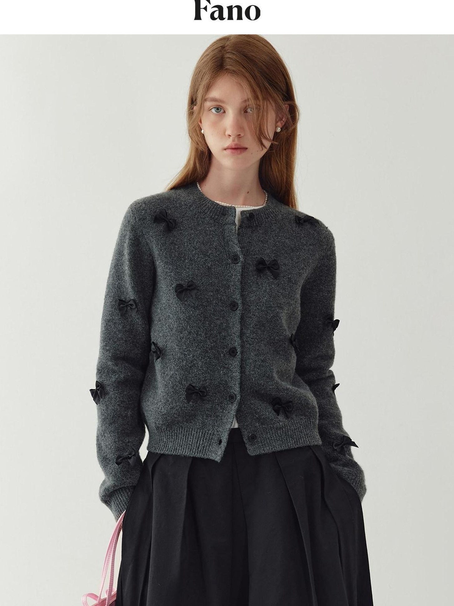 fano Minimal Commuter Cropped Crewneck Long Sleeve Women Polyester Cardigans