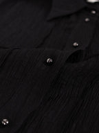 audreyyang Shape Retention Viscose Blend Loose Collared Button Women Black Top & Pants Sets