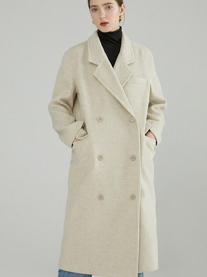 fano Minimal Commuter Double Breasted Straight Midlength Blazer Women Long Coats