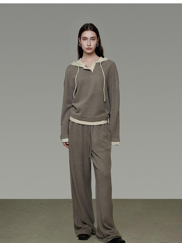 unspoken Colorblock Hooded Loose Two Piece High Waist Pants Women Casual Lounge Sets