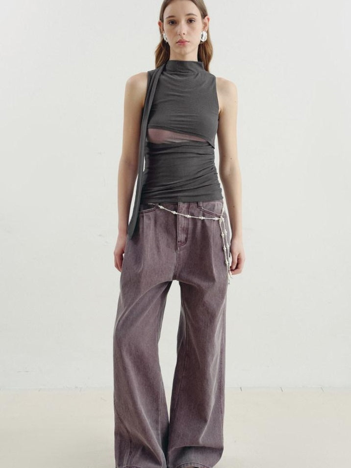 someone sometimes Versatile Pleated Tie Cami Slim Fit Lyocell Linen Blend Women Top & Skirt Sets