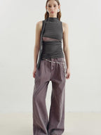 someone sometimes Versatile Pleated Tie Cami Slim Fit Lyocell Linen Blend Women Top & Skirt Sets