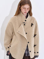 fano Wool Blend Korean Commuter Relaxed Fit Notched Collar Light Grey Short Coat