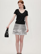 fano Cotton Tencel V-neck Straight Fit Women Black White Short Sleeve T-Shirts