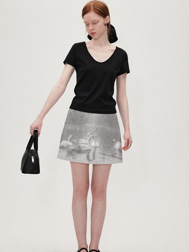 fano Cotton Tencel V-neck Straight Fit Women Black White Short Sleeve T-Shirts