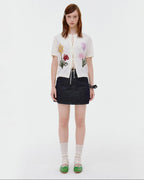 fano V-neck Tie Front Floral Short Sleeve Korean Loose Fit Women Beige Cardigans