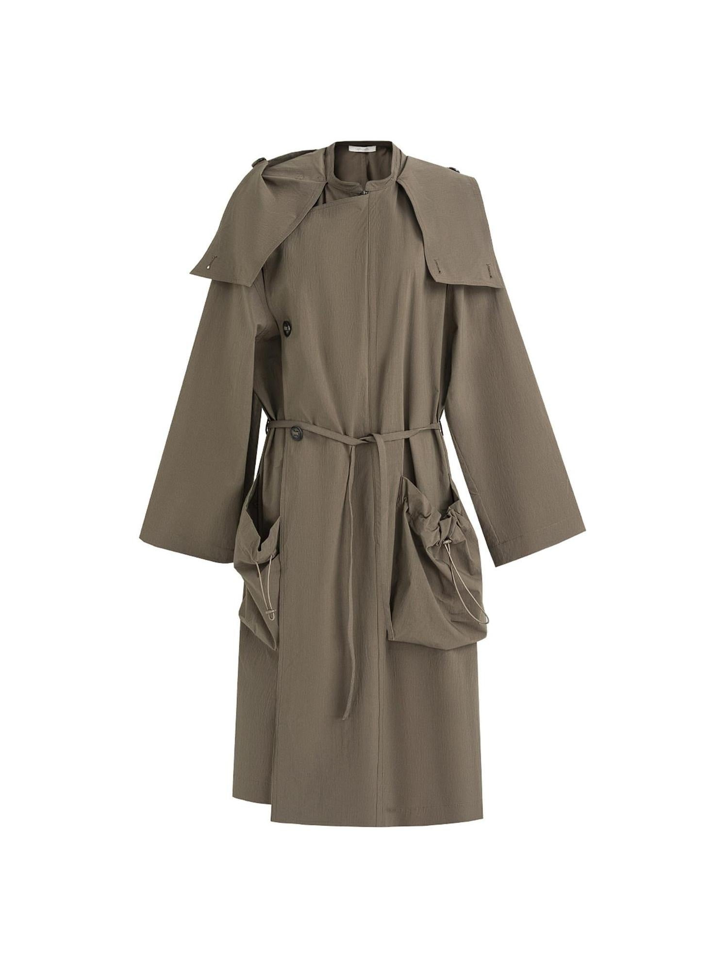 unspoken Viscose Blend Loose Fit Single Breasted Minimalist For Women Brown Long Coats