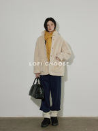 Lofi choose Thick Fleece Lined Warm Loose Fit Commuter Coat For Women Ivory Long Coats