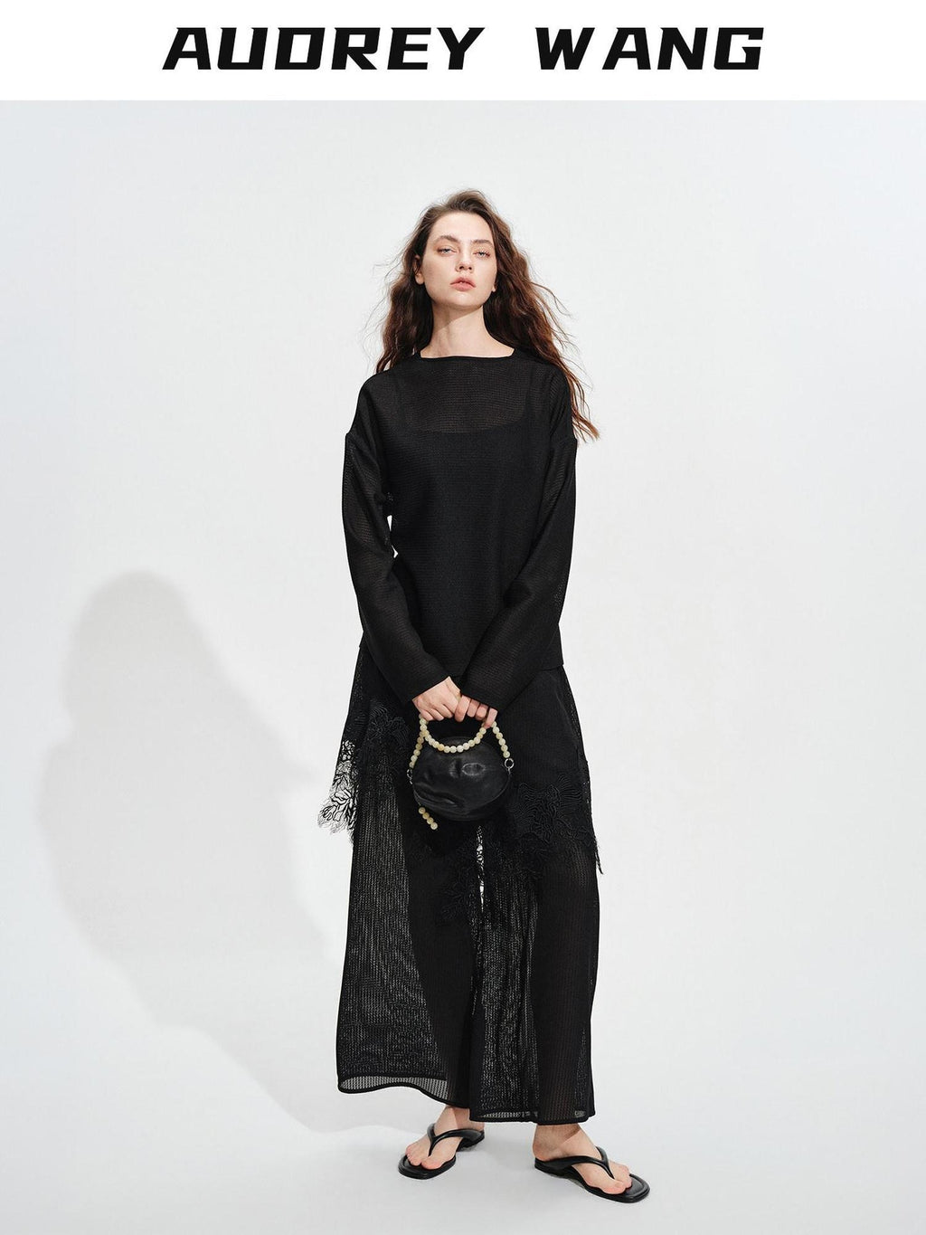 audreyyang Soft Viscose Blend Natural Waist Casual Flowy Women Black White Wide Leg Pants