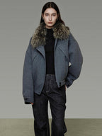 unspoken Deep Gray Cotton Zip Fur Collar Relaxed Commuter Insulated Puffer Jackets