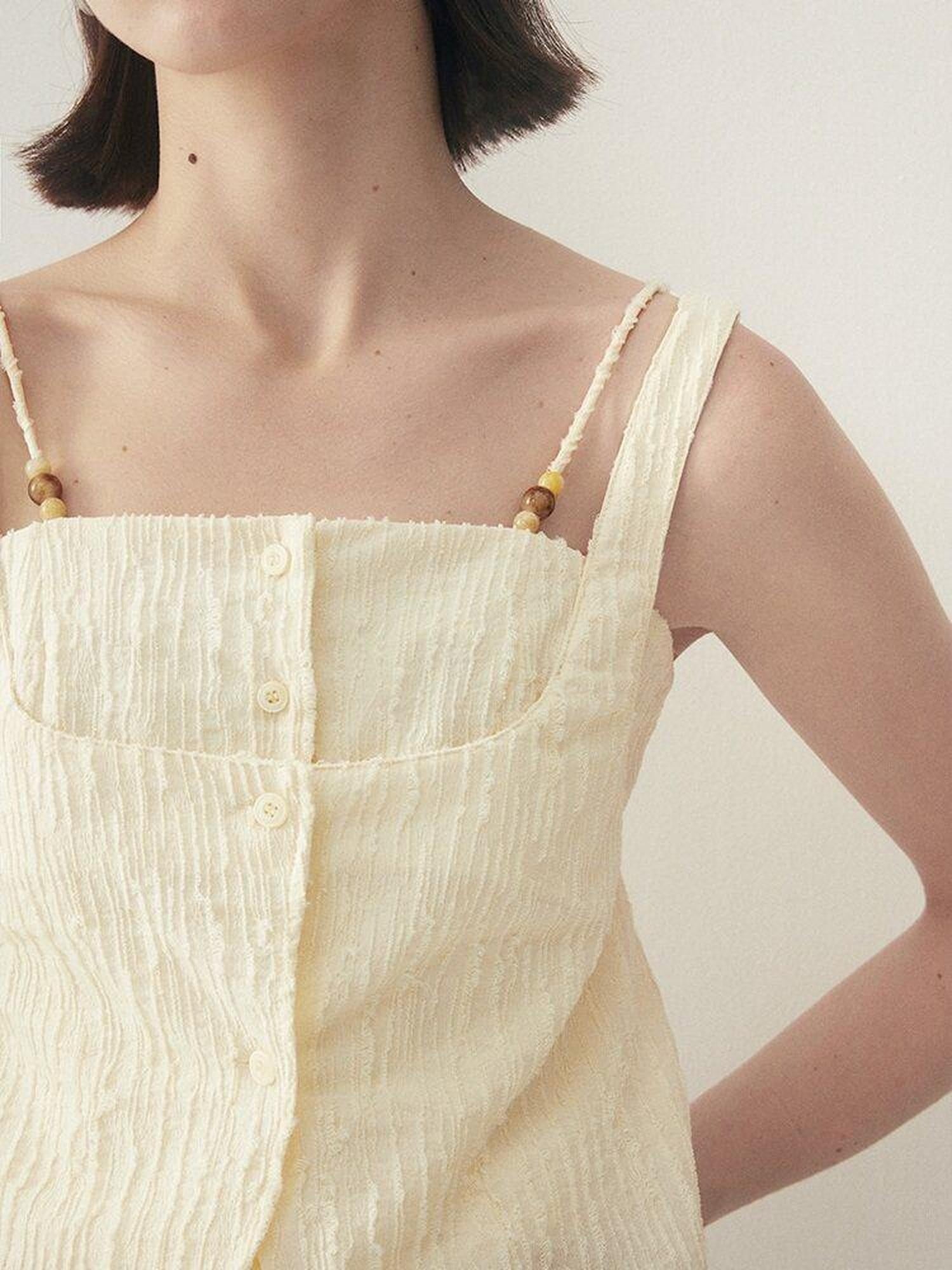 someonesometimes Button Detail Workwear Straight Fit Stretch Almond Beige Camisoles