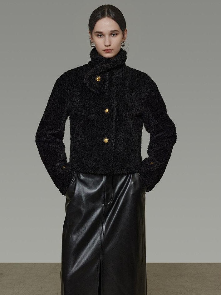 unspoken Warm Sculpted Tailoring Minimal Commuter Loose High Waist Wool Blend Short Coat