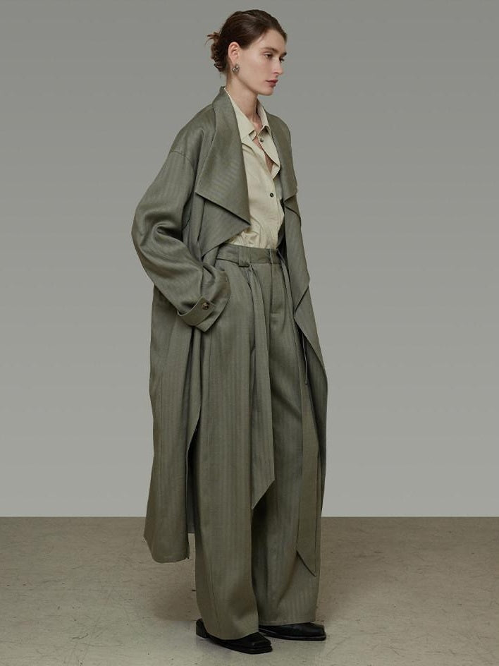 unspoken Sexy High Waist Striped Drawstring Straight Hem Office Breathable Wide Leg Pants