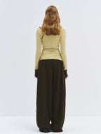 someonesometimes Stretch Casual Slim Asymmetric Neck Women Lemongrass Yellow Long Sleeve T-Shirts