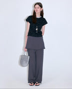 fano Moisture Wicking Slim Fit Korean Crew Neck Printed Black Basic Crop Tops