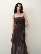 someonesometimes Original Coffee Viscose Blend Loose Camisole Midi Skirt Women Top & Skirt Sets